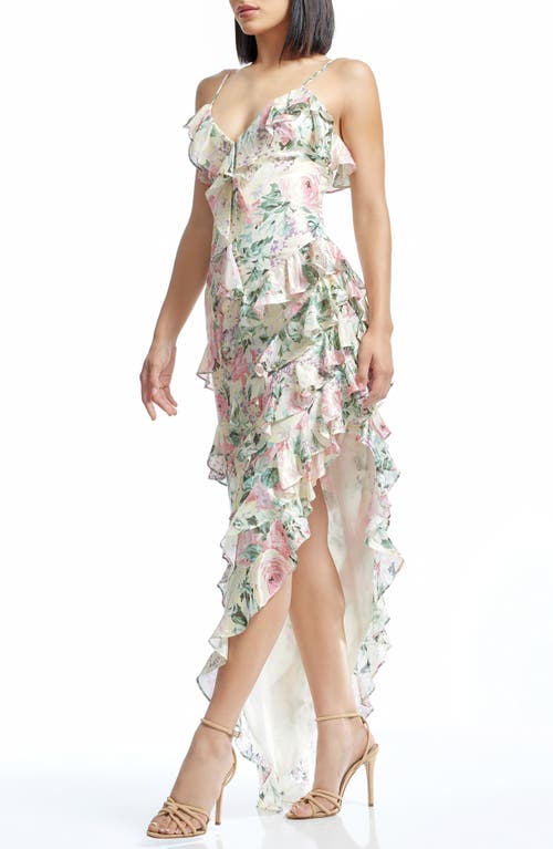 DRESS THE POPULATION DRESS THE POPULATION JOSEFINA METALLIC FLORAL RUFFLE DETAIL GOWN