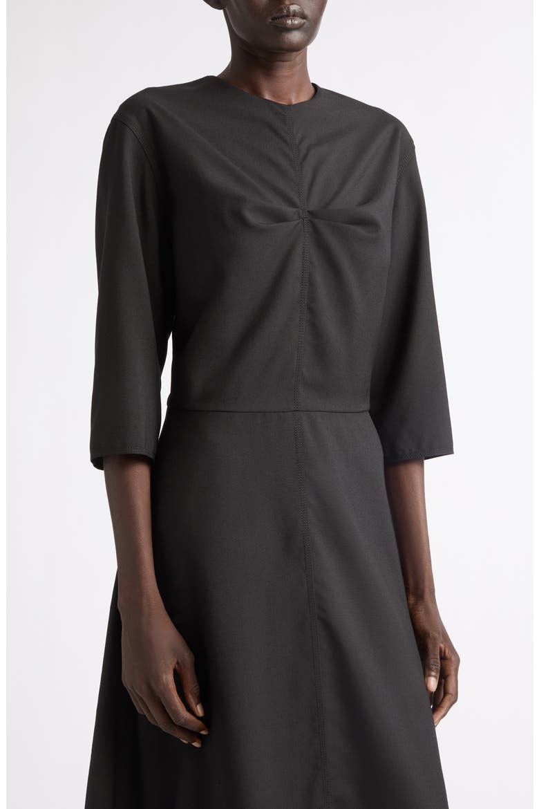 Pleat Bodice Wool Midi Dress, Alternate, color, 00N99 BLACK