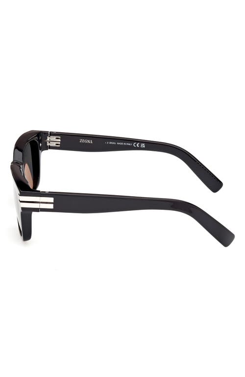 Zegna 55mm Polarized Rectangular Sunglasses In Black
