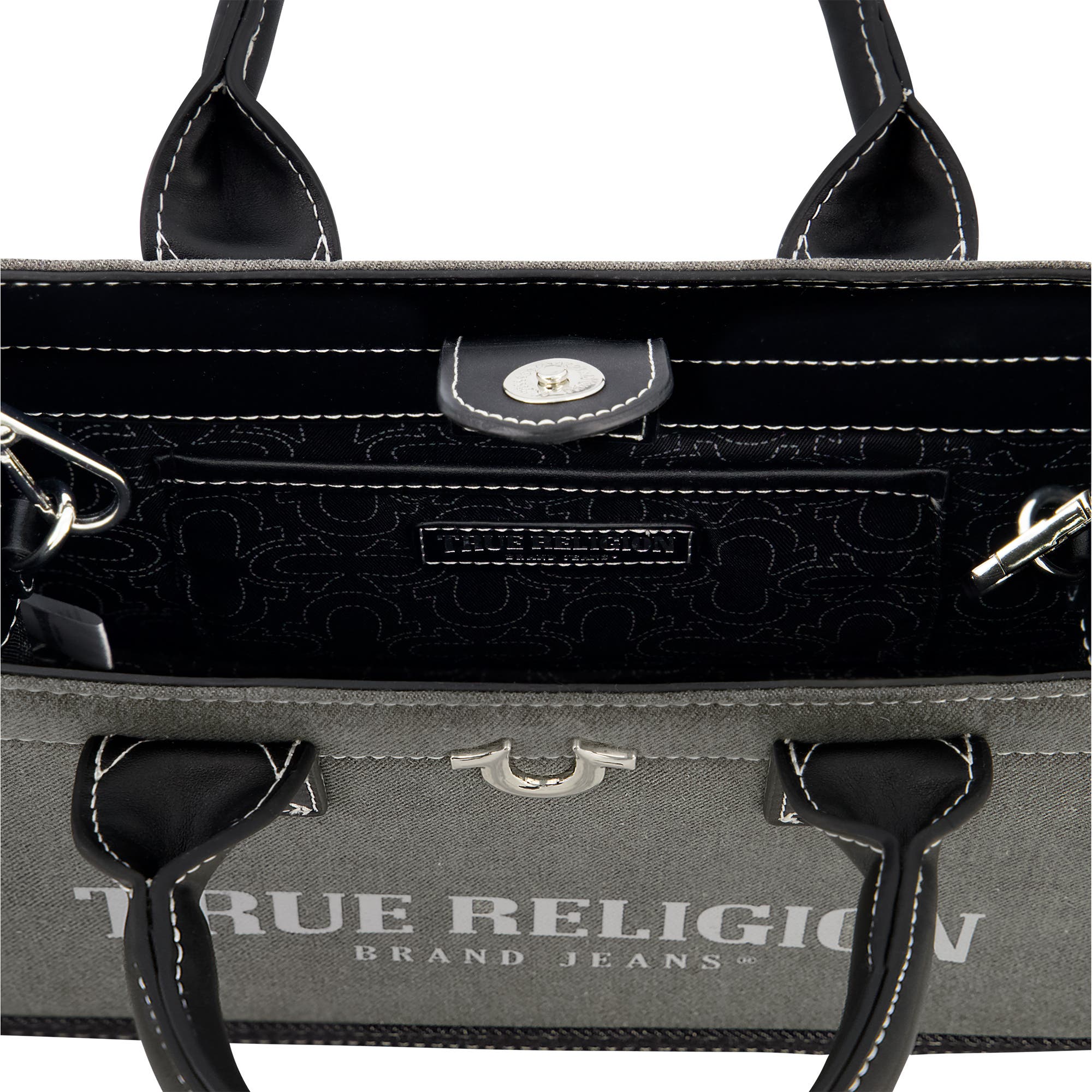 True Religion Modern Edge Denim Tote, Alternate, color, Light Grey