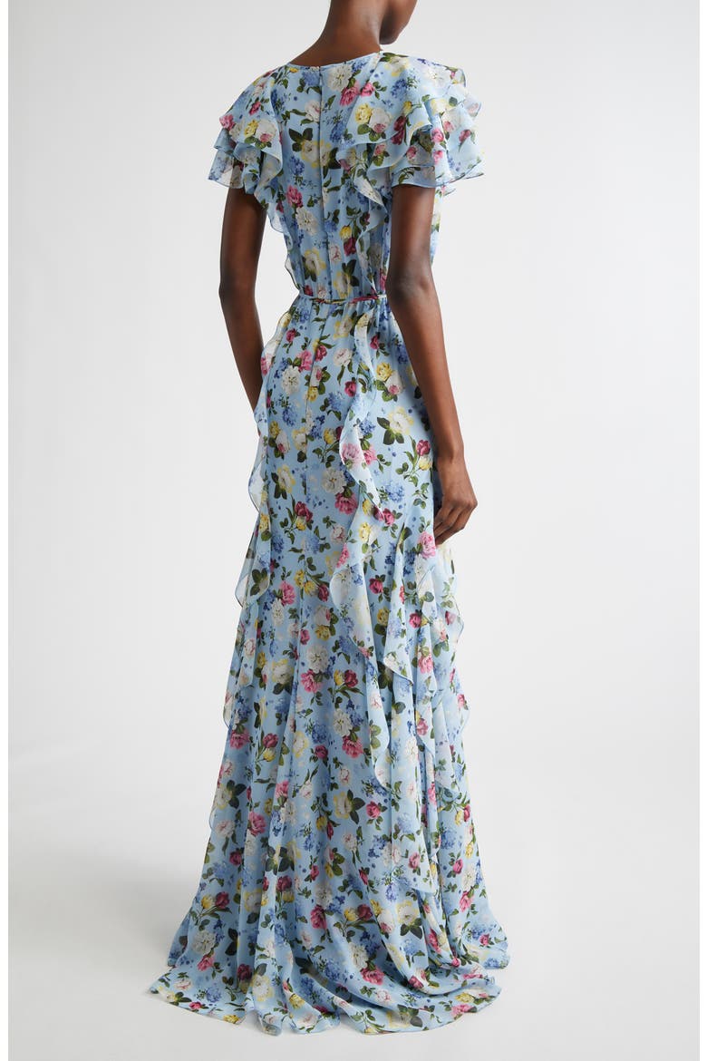 Floral Ruffle Silk Chiffon Gown, Alternate, color, CLOUDY BLUE MULTI