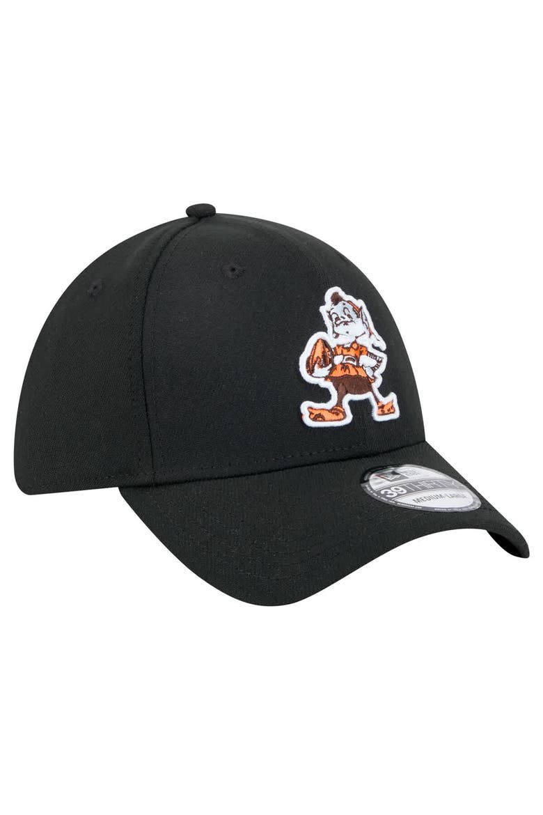 Men's New Era Black Cleveland Browns Throwback Main 39THIRTY Flex Hat, Alternate, color, Black