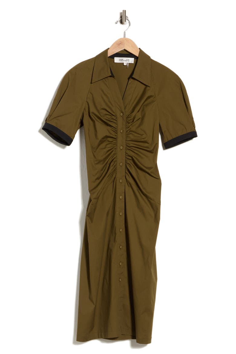 Sheskita Ruched Cotton Blend Shirtdress, Alternate, color, DARK OLIVE