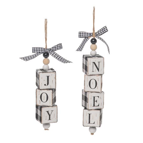 Multicolored Christmas Word Block Ornament Set of 2