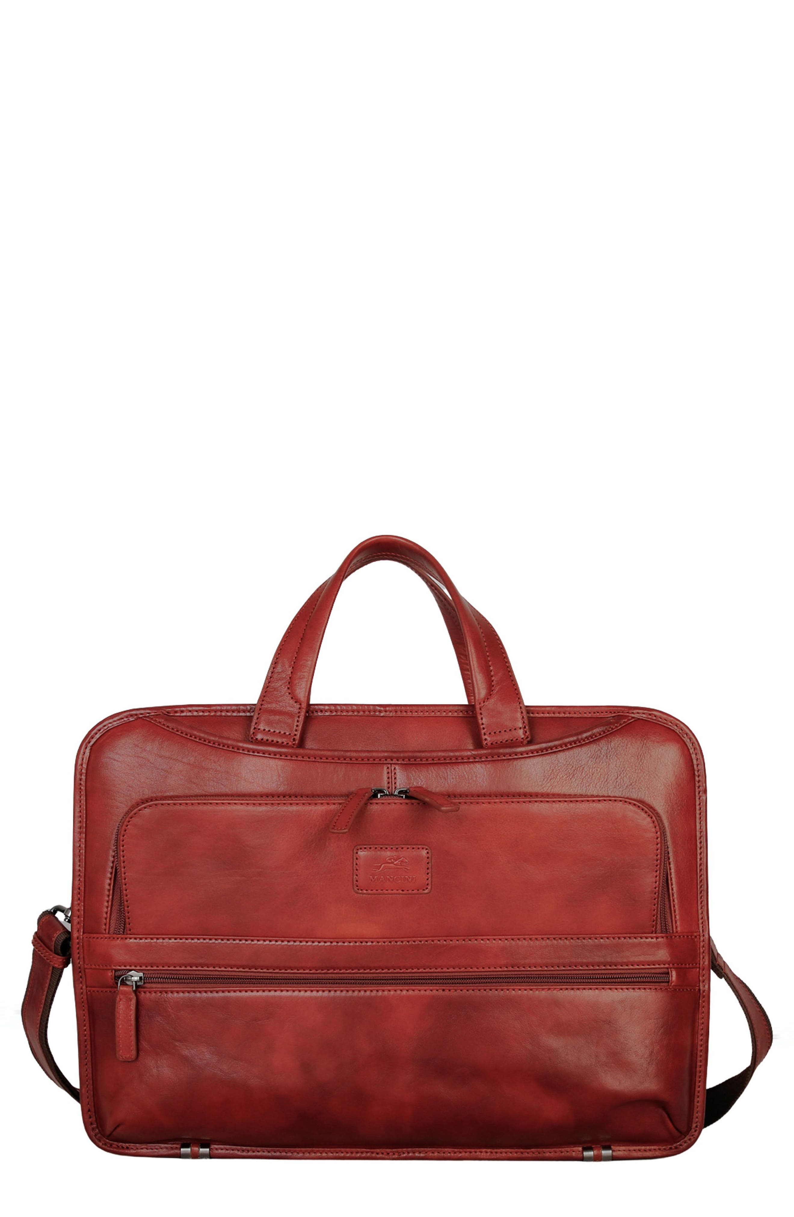 Leather Triple Compartment Briefcase, Main, color, COGNAC