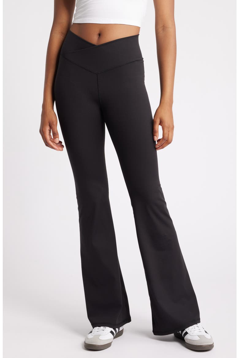 Crossover Flare Yoga Pants, Main, color, BLACK