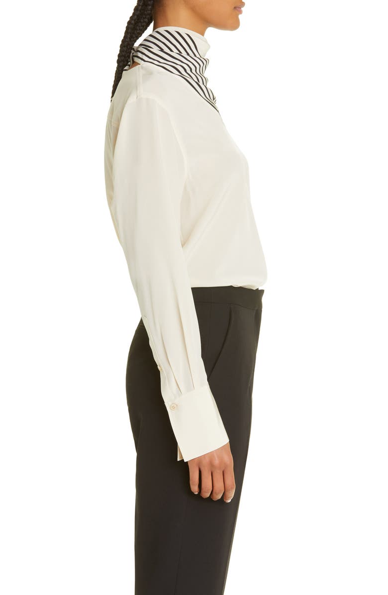 TOTEME Stripe Scarf Detail Silk Blouse, Alternate, color, 