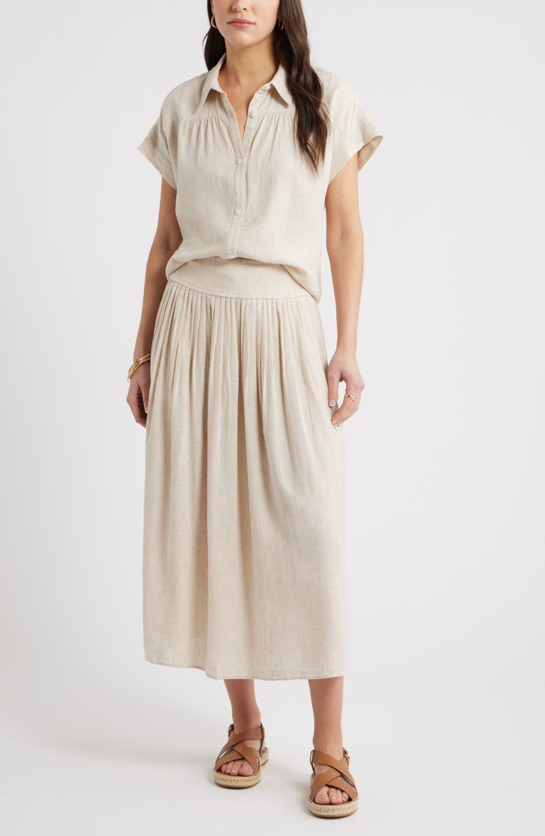 Caslon<sup>®</sup> Pull-On Linen Blend Midi Skirt, Alternate, color, Flax