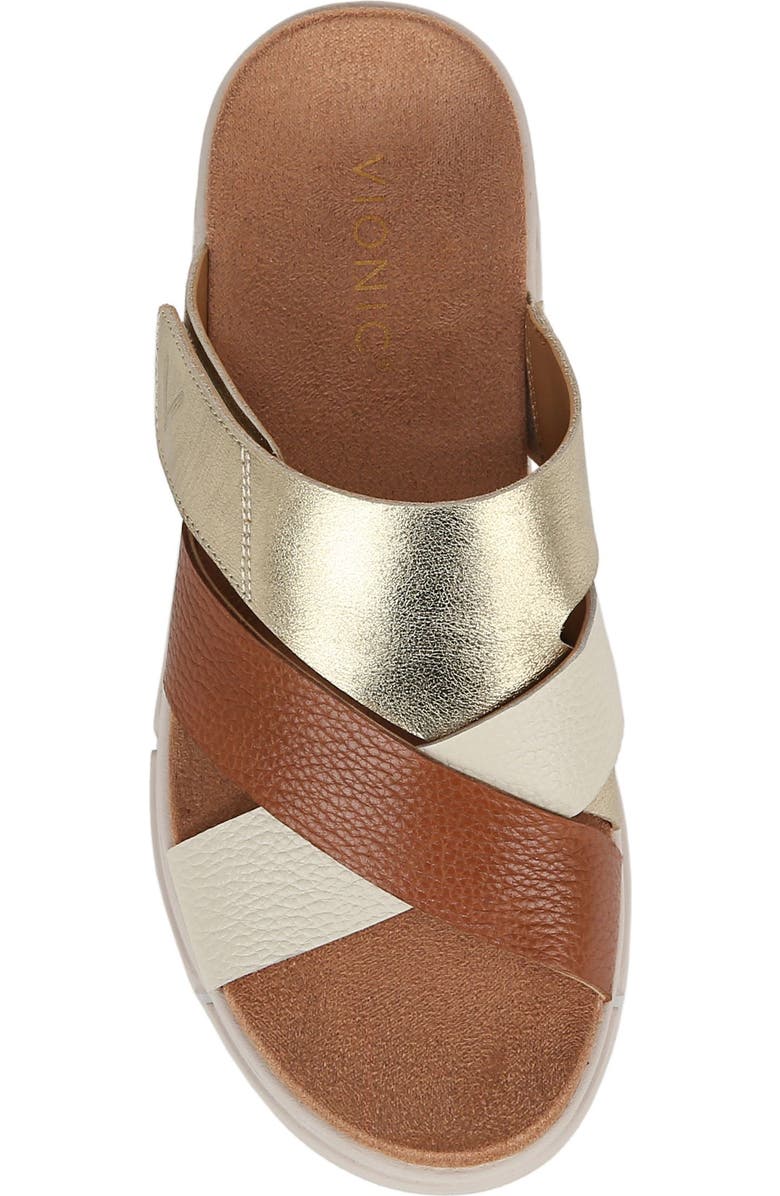 Vionic Uptown Sunset Platform Wedge Slide Sandal, Alternate, color, Tan/Gold Met Leather