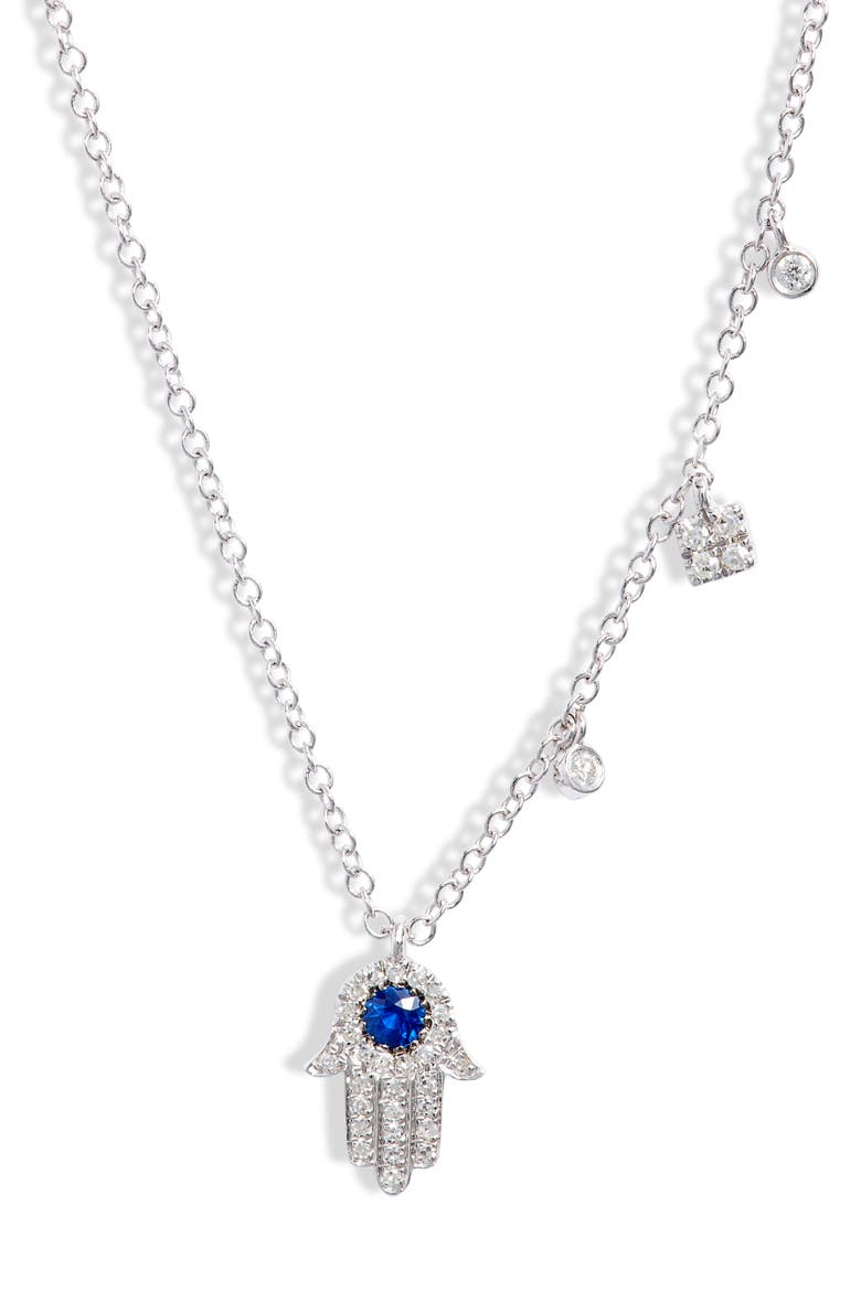 Sapp Hamsa Pendant Necklace, Main, color, WHITE GOLD