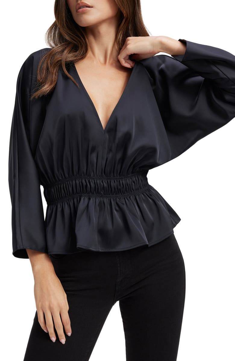 Good American Deep V-Neck Dolman Sleeve Satin Top, Main, color, 