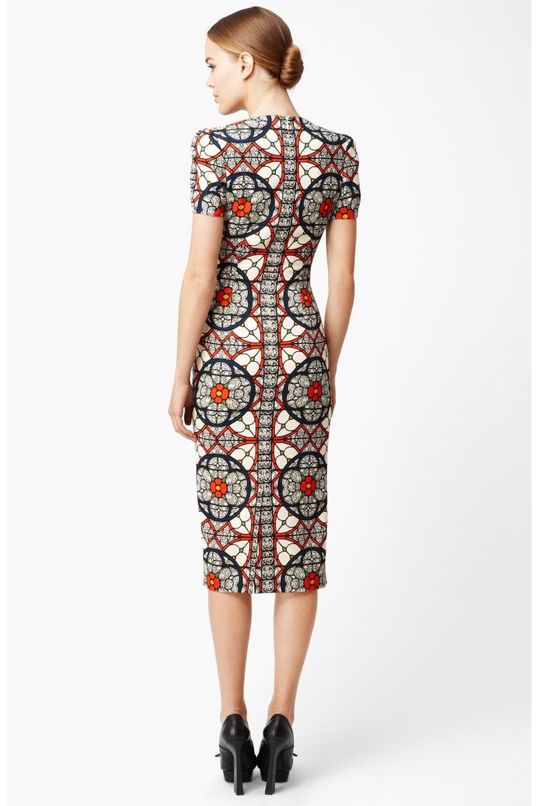 Alexander McQueen Stained Glass Print Wool Crepe Dress, Alternate, color, GOLD