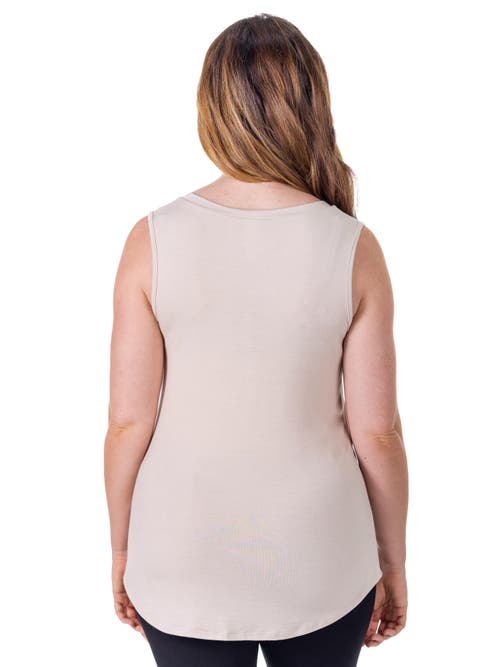 24seven Comfort Apparel Petites V-neck Tunic Tank Top With Round Hemline In Nude
