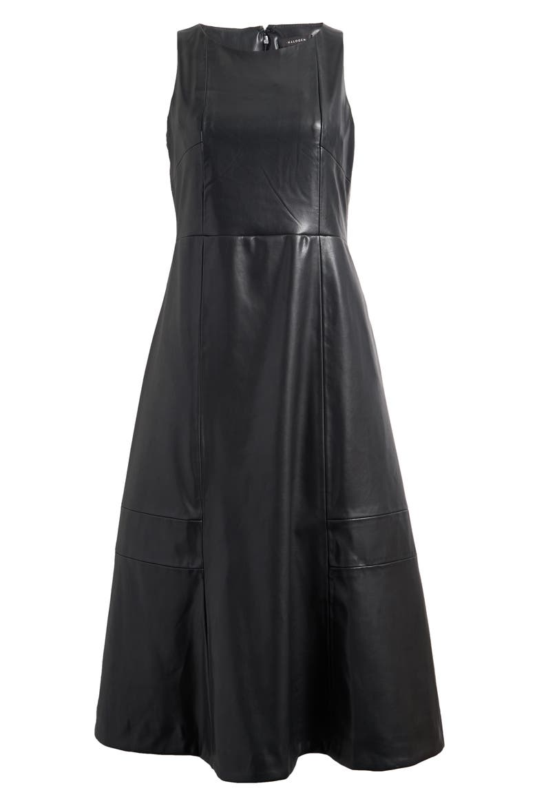 Structured Faux Leather Midi Dress, Alternate, color, RICH BLACK 060