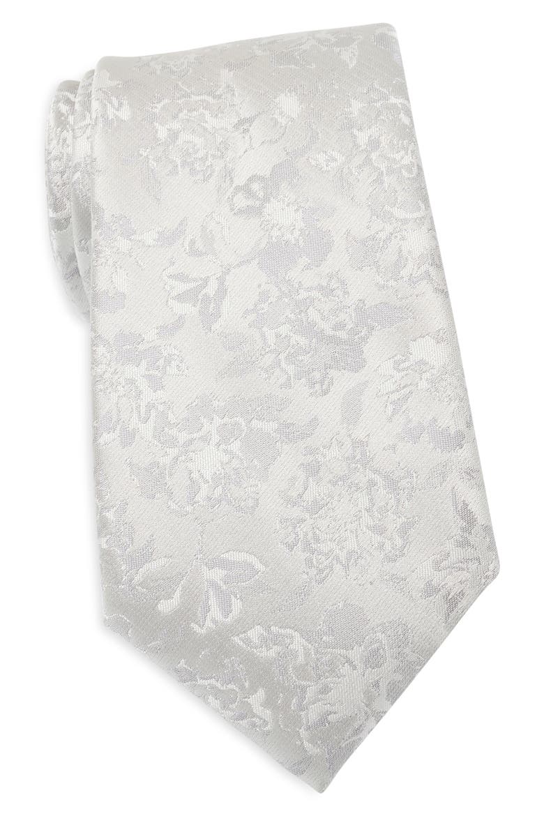 Rowan Floral Tie, Main, color, SILVER