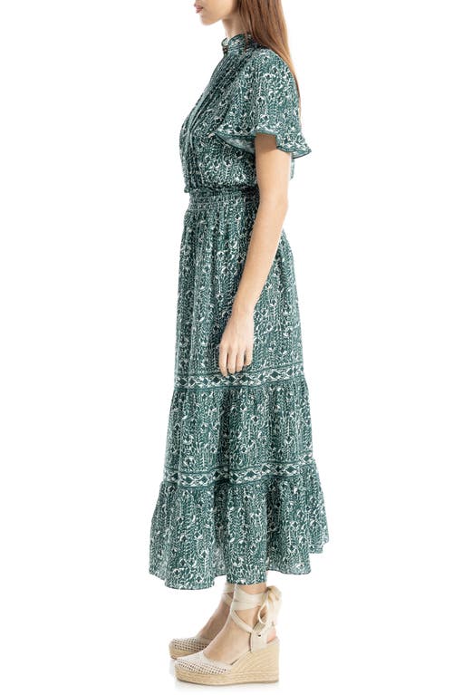 Max Studio Smocked Flutter Sleeve Maxi Dress In Green