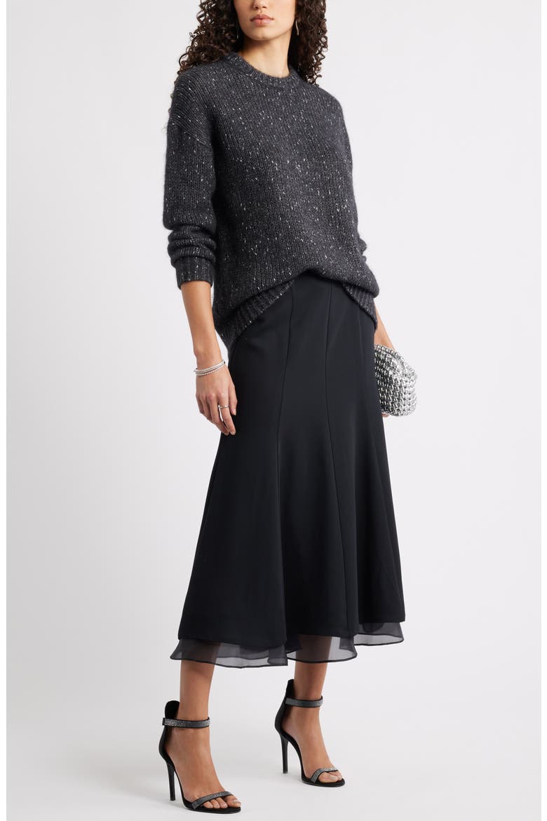 Seamed Layered Midi Skirt, Alternate, color, BLACK