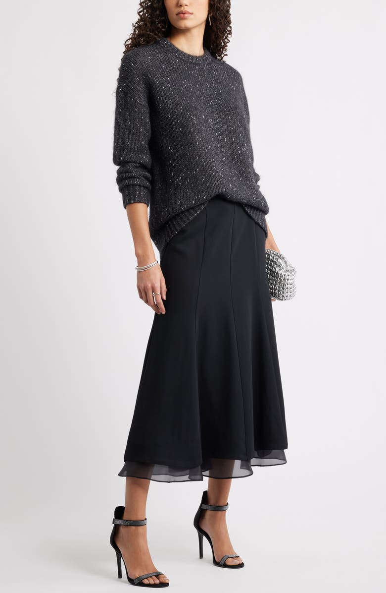 Nordstrom Seamed Layered Midi Skirt, Alternate, color, Black