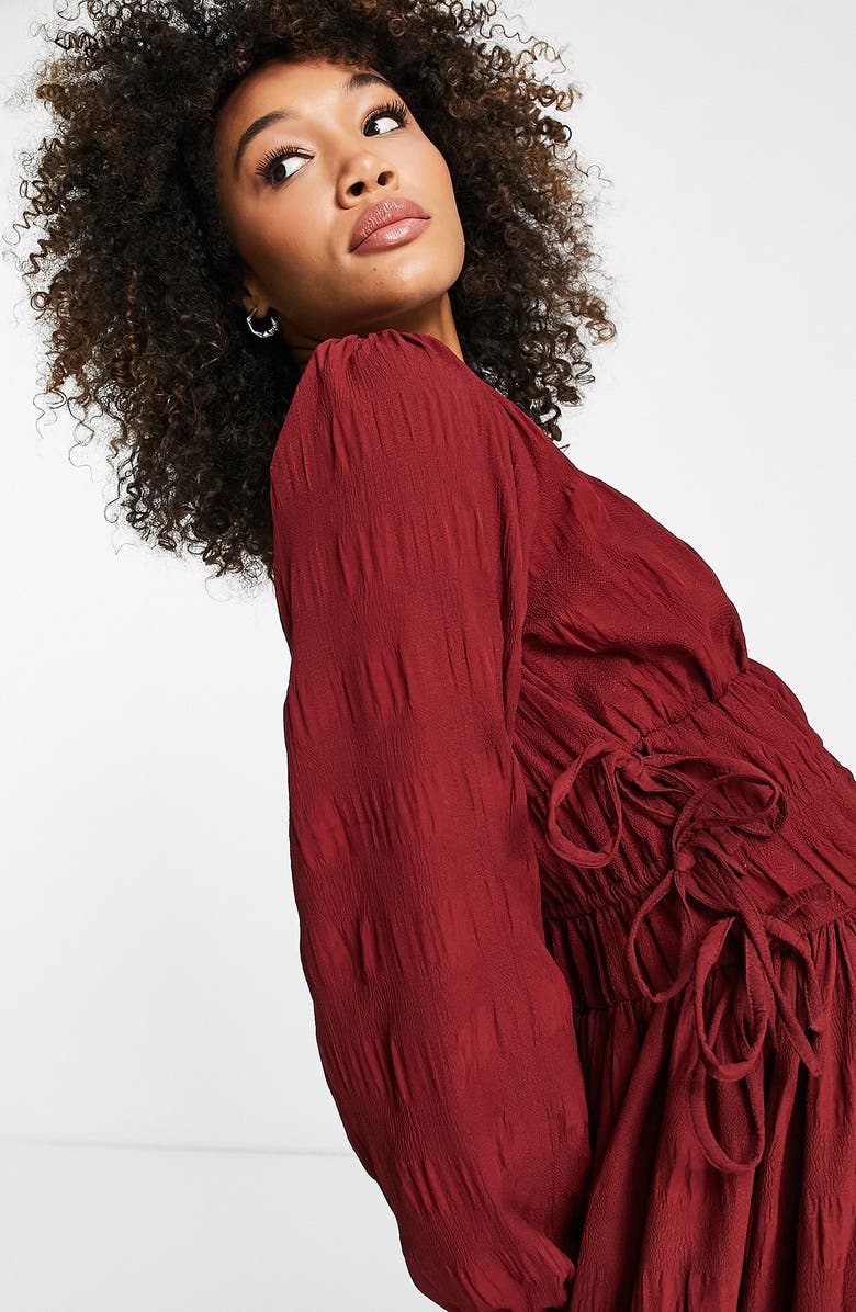 ASOS DESIGN Ruched Long Sleeve Maxi Dress, Alternate, color, 