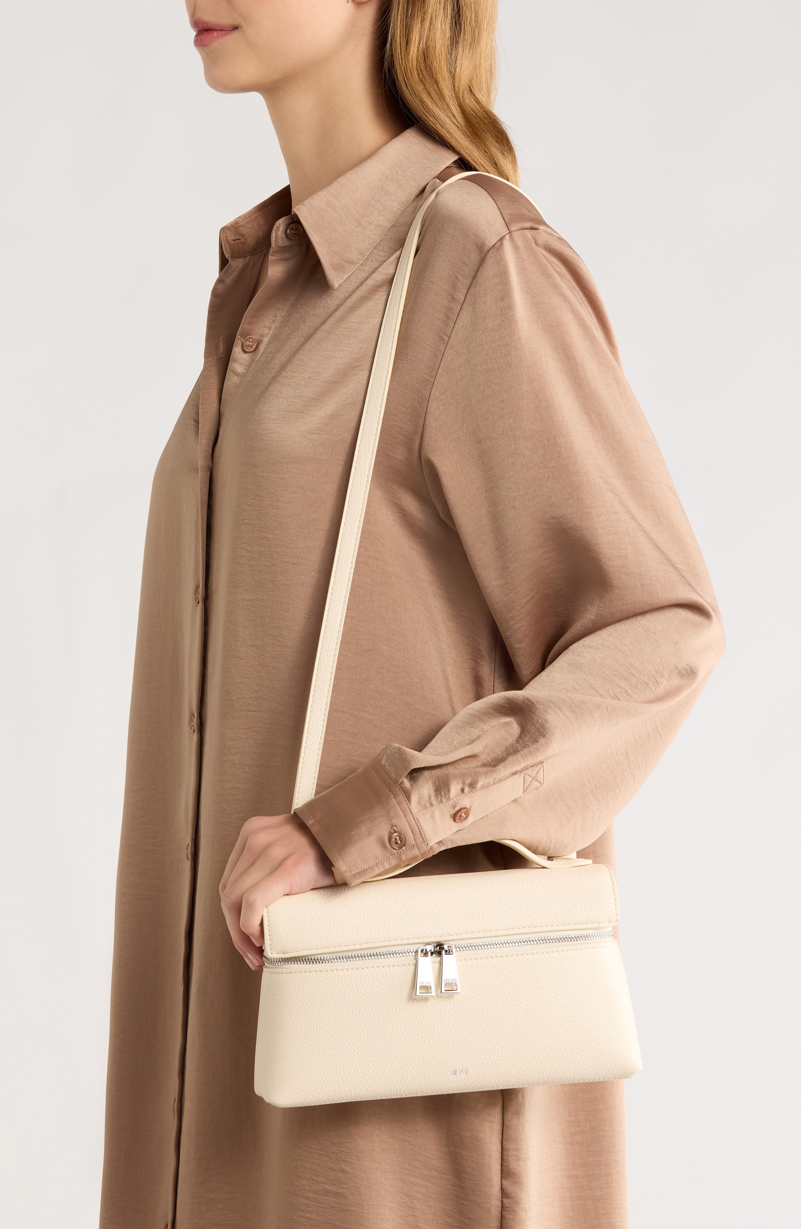 JW PEI Thea Woven Top Carry Handle Crossbody Bag, Alternate, color, Grainy Leather White