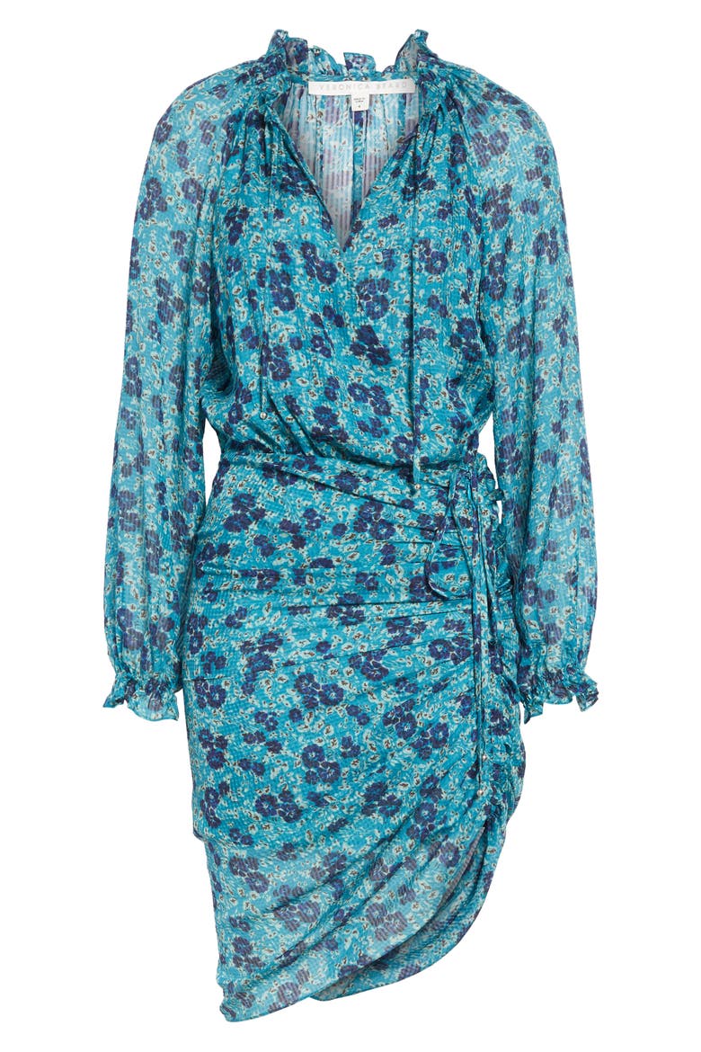 Becky Floral Print Silk Dress, Alternate, color, TURQUOISE MULTI