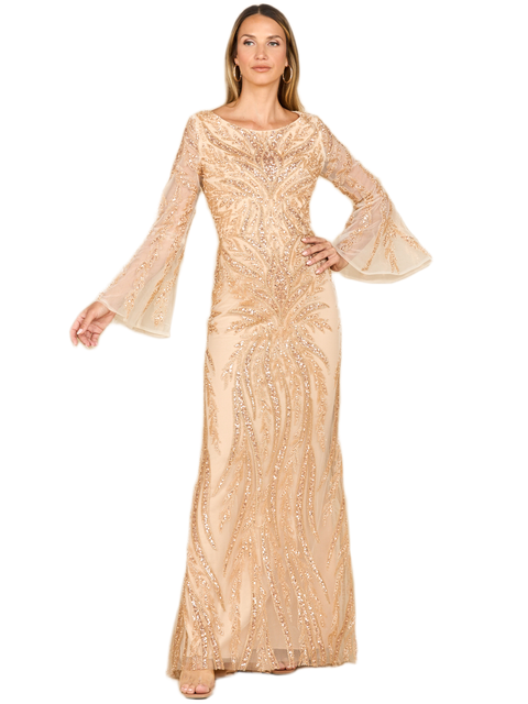 High Neck Beaded Dress with Bell Sleeves