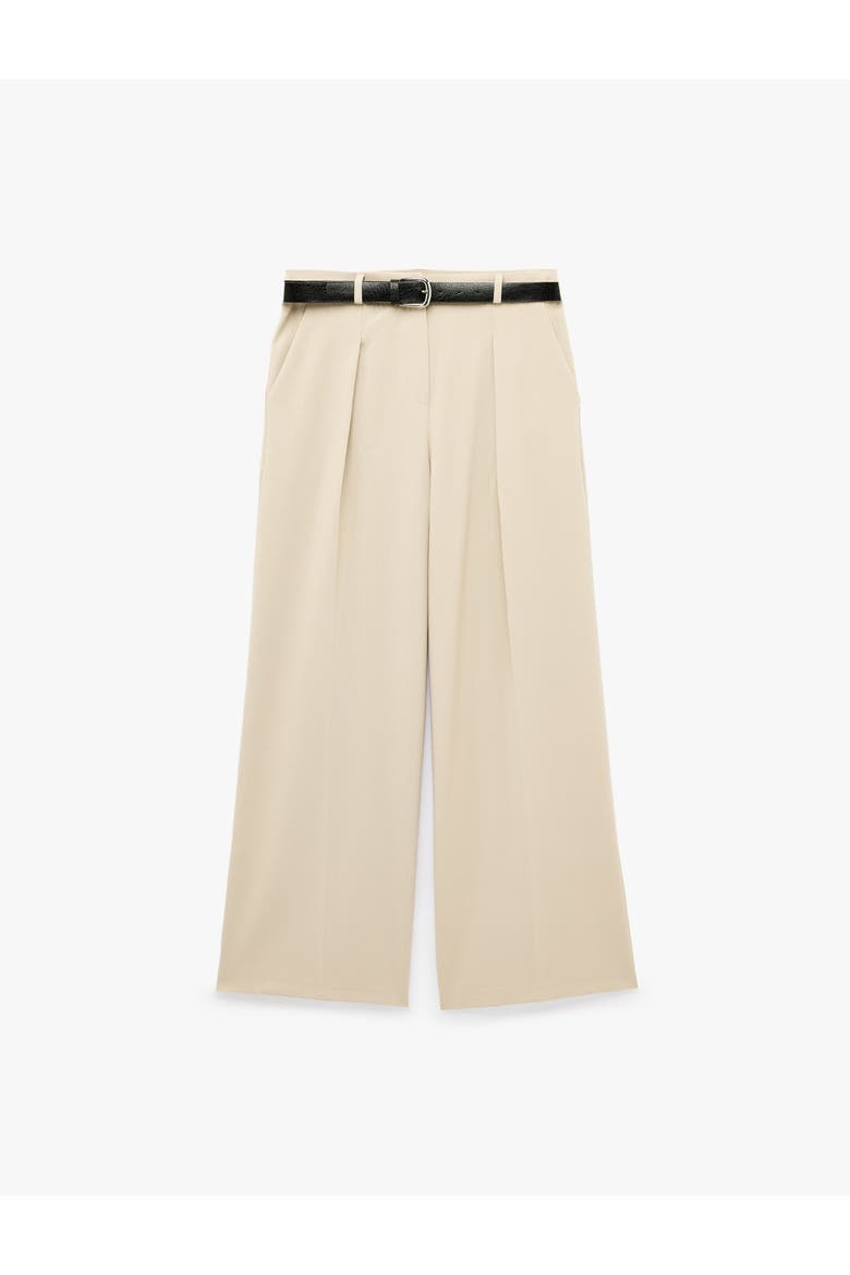 High Rise Pleated Tailored Pants With Belted, Alternate, color, BEIGE
