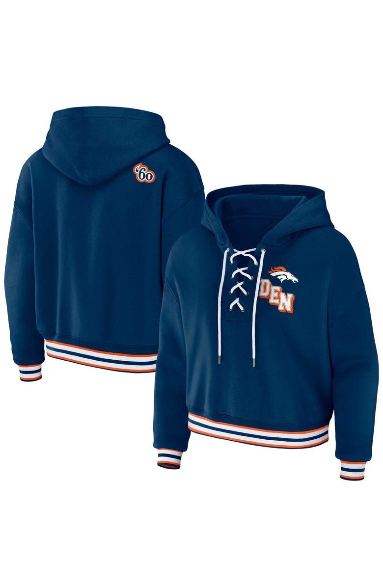 WEAR by Erin Andrews Women's WEAR by Erin Andrews Navy Denver Broncos Lace-Up Pullover Hoodie, Alternate, color,