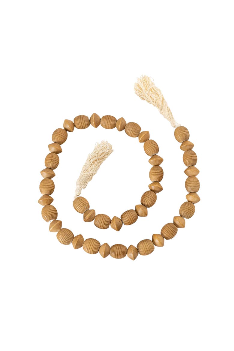 Ribbed Bead Garland Natural Wood & Cotton, Main, color, Brown