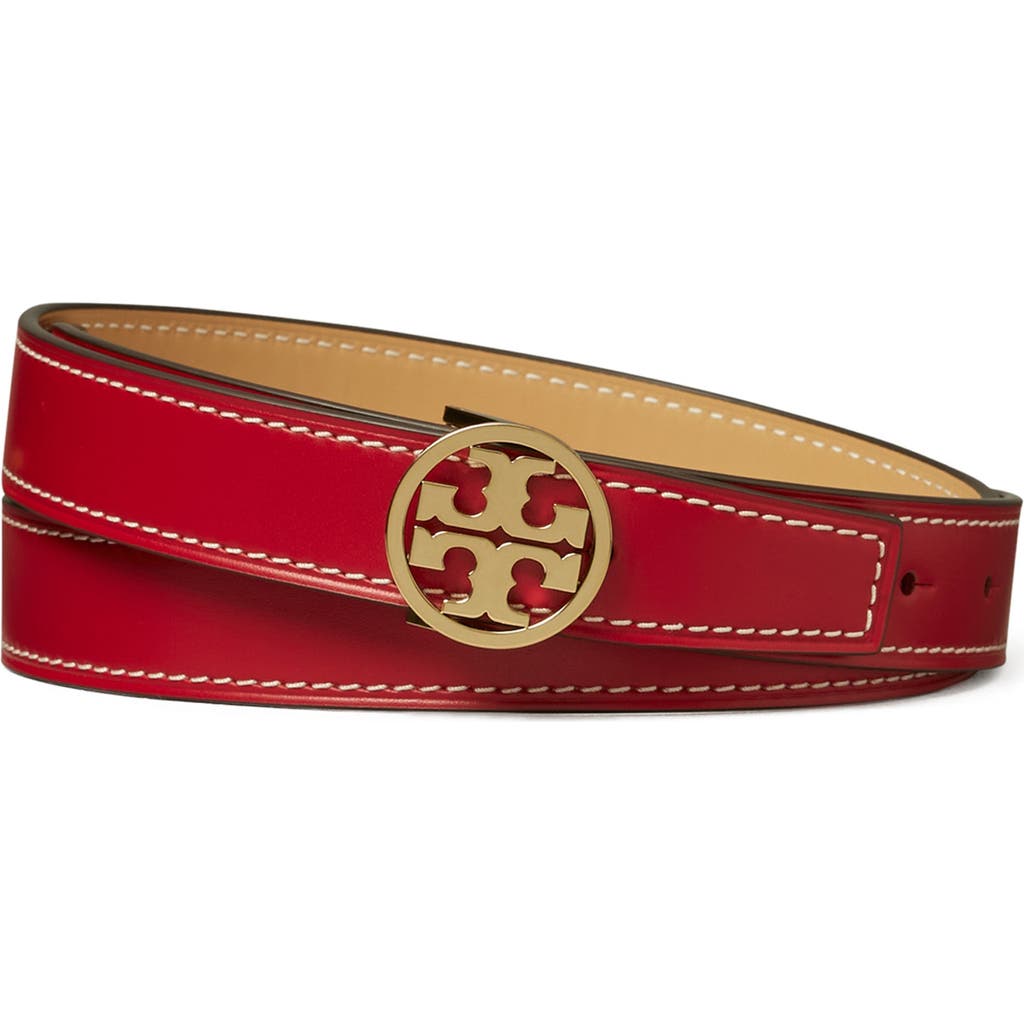Tory Burch Miller Reversible Smooth Leather Belt In Red
