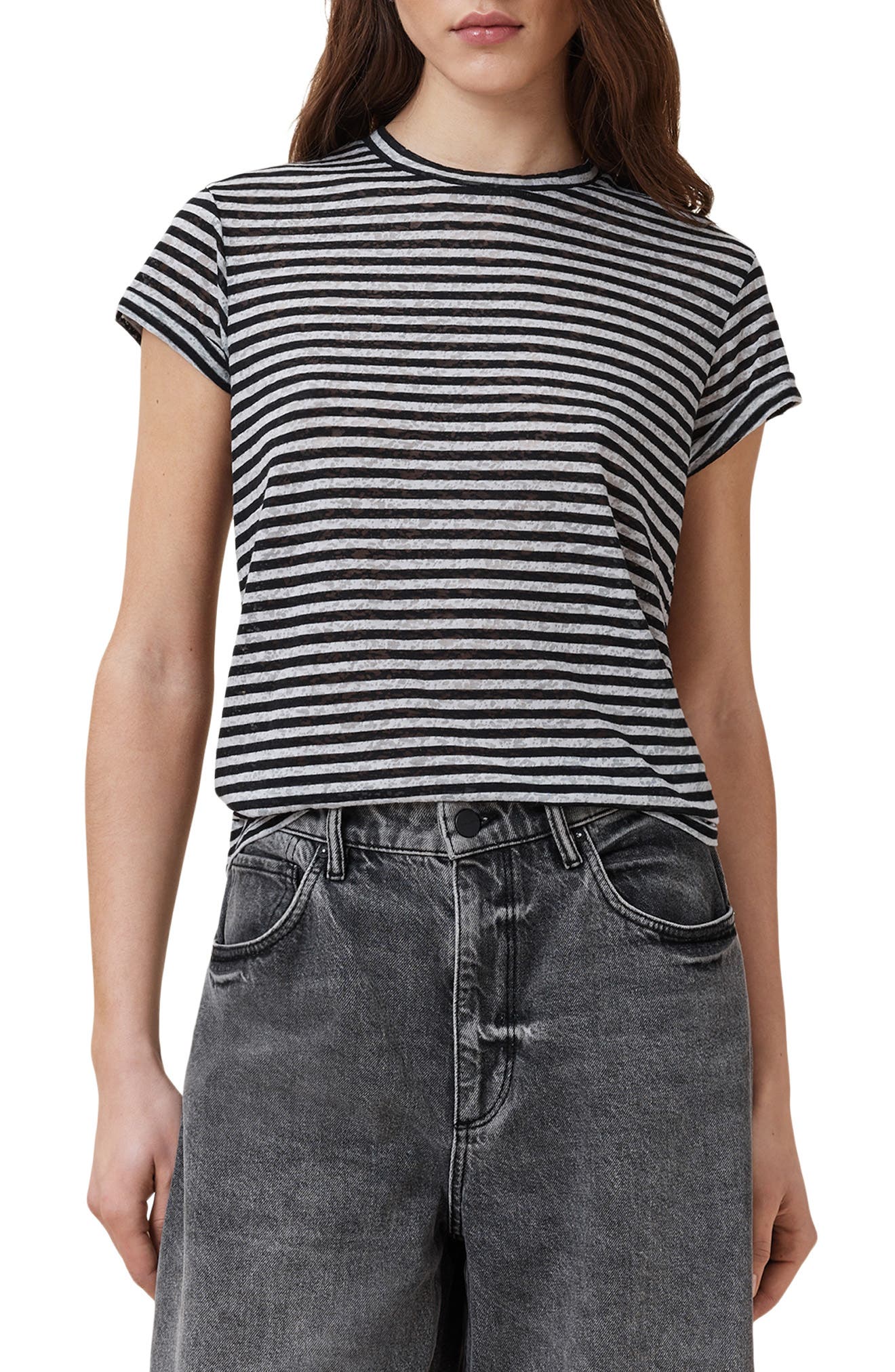 AllSaints Anna Stripe Cotton Blend T-Shirt
