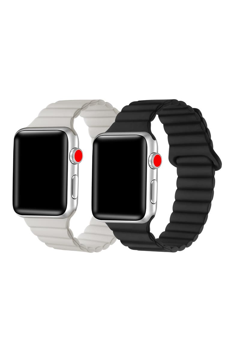 Pack of 2 Magnetic Silicone Watch Bands, Main, color, BLACK/ BLUSH PINK