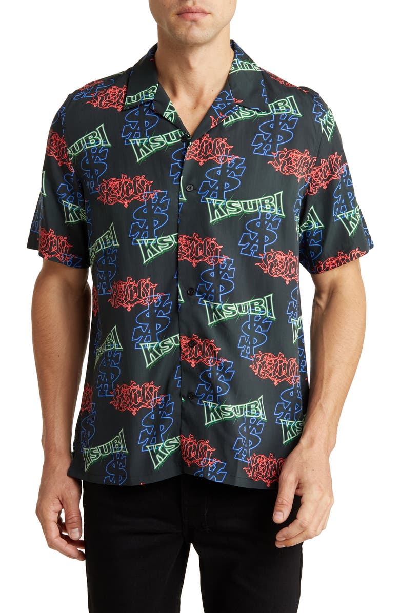 Ksubi Glow Resort Camp Shirt, Main, color, Black Multi