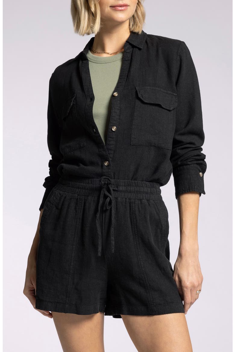 Farrah Linen Blend Button-Up Shirt, Main, color, BLACK SHADOW