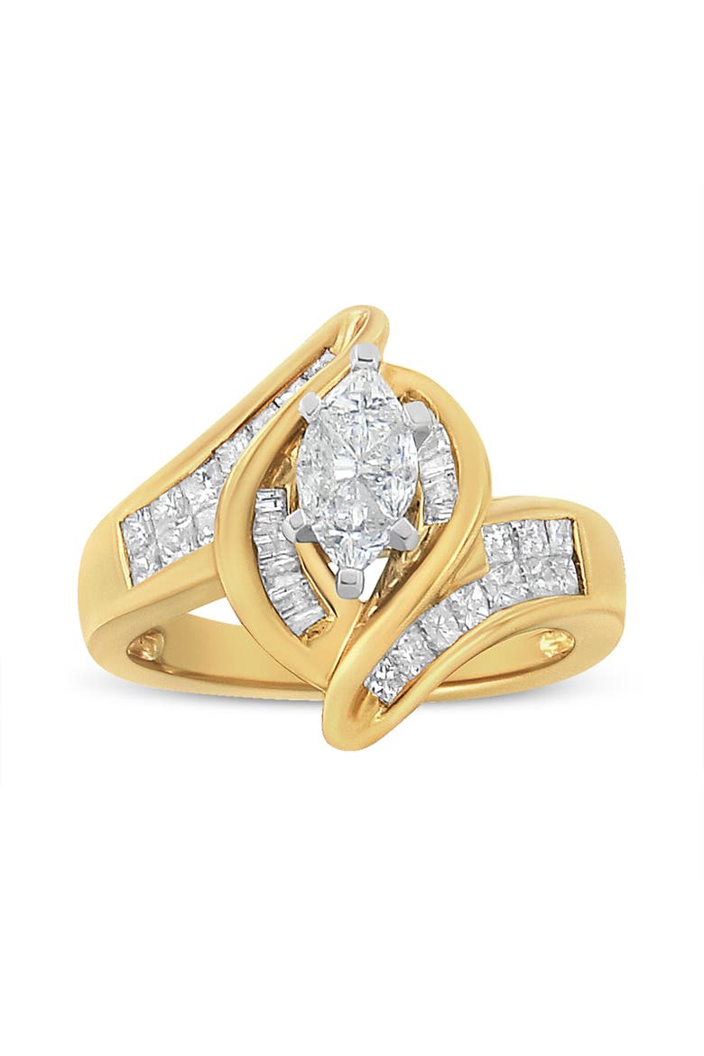 14K Gold 1 1/4 Cttw Multi Shaped Diamond Marquise Shaped Ring, Main, color, Yellow Gold