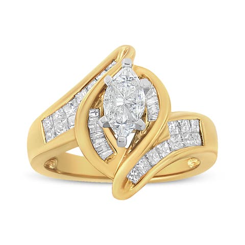 14K Gold 1 1/4 Cttw Multi Shaped Diamond Marquise Shaped Ring