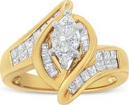 Haus of Brilliance 14K Gold 1 1/4 Cttw Multi Shaped Diamond Marquise Shaped Ring