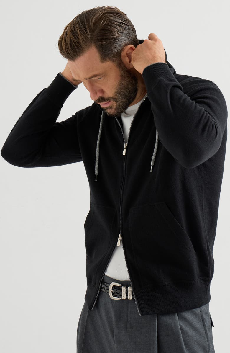 Brunello Cucinelli Cashmere sweatshirt-style cardigan, Alternate, color, Black