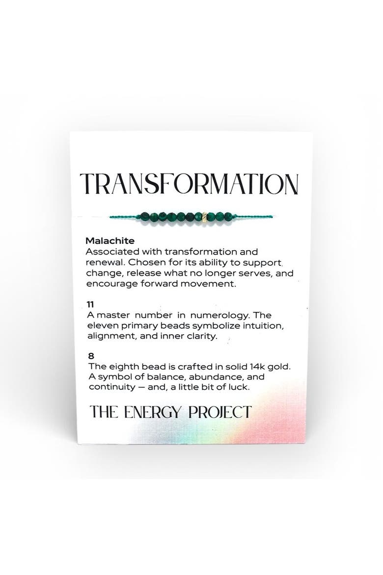 The Energy Project Bracelet - Transformation With Malachite & Solid 14K Gold Bead, Alternate, color, Green