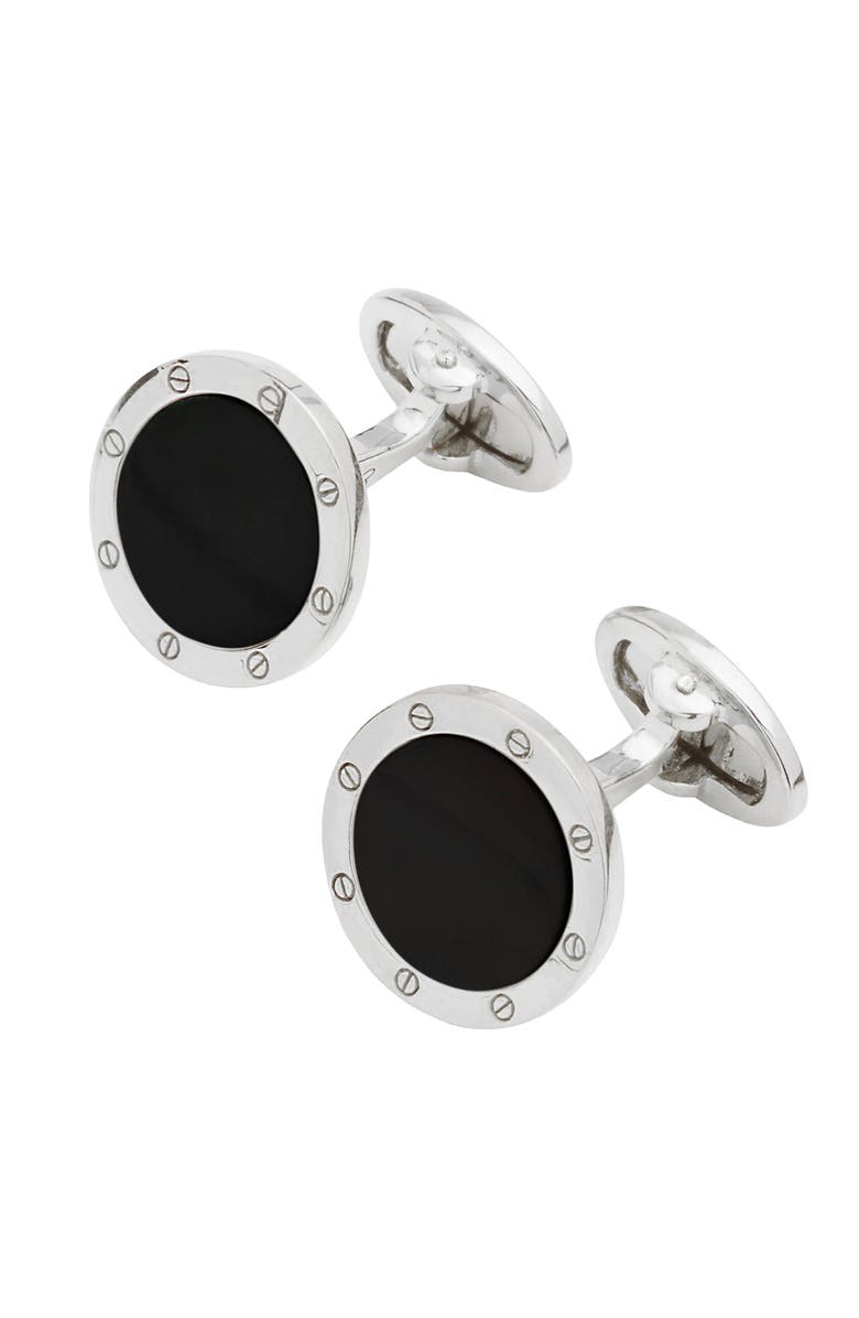 Jan Leslie Rivet Etch Sterling Cufflinks, Alternate, color, Black