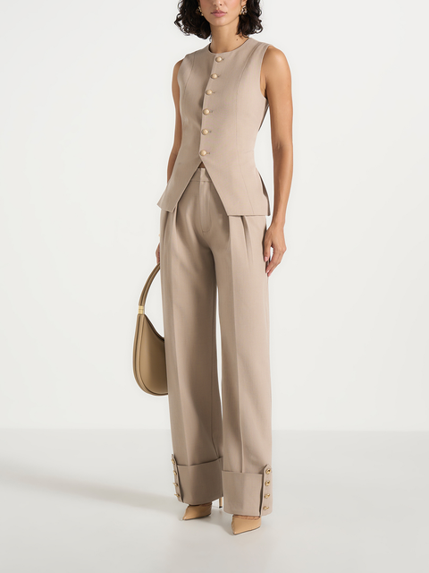 Darlene Turn Up Detail Tailored Twin Pleat Pants