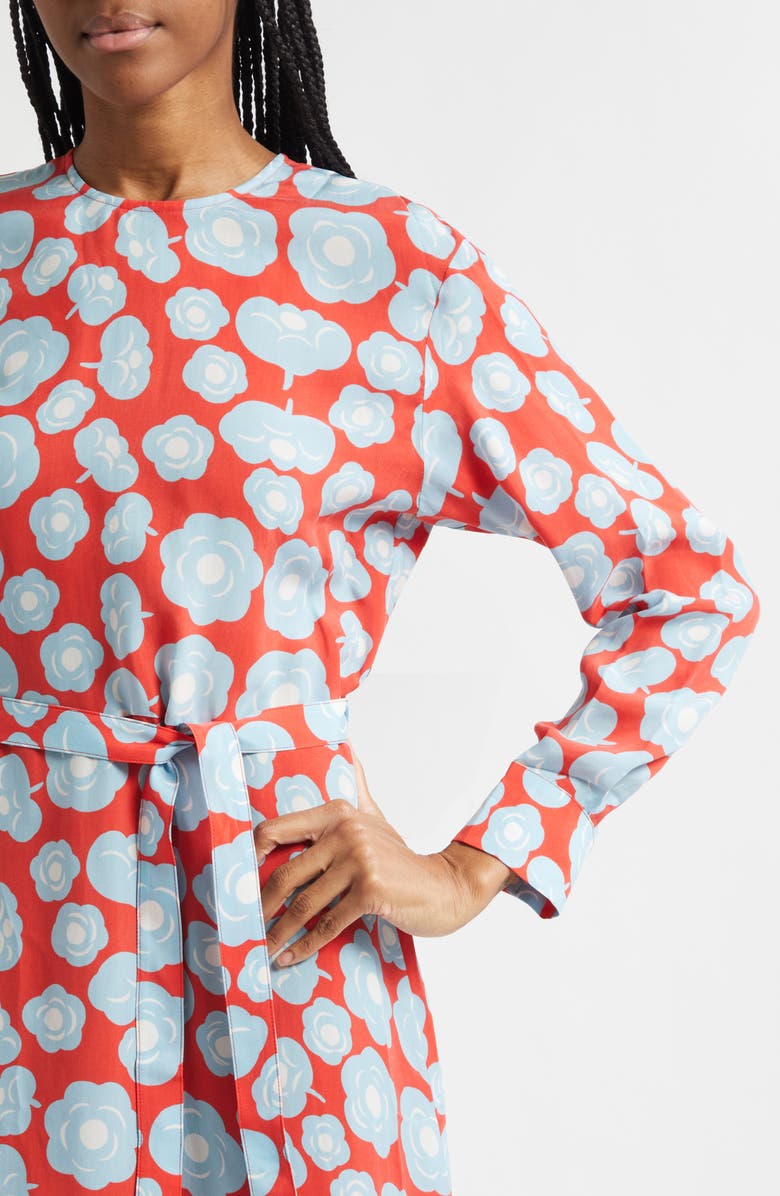 Marimekko Combu Tumma Floral Long Sleeve Dress, Alternate, color, Light Blue Red Off-White