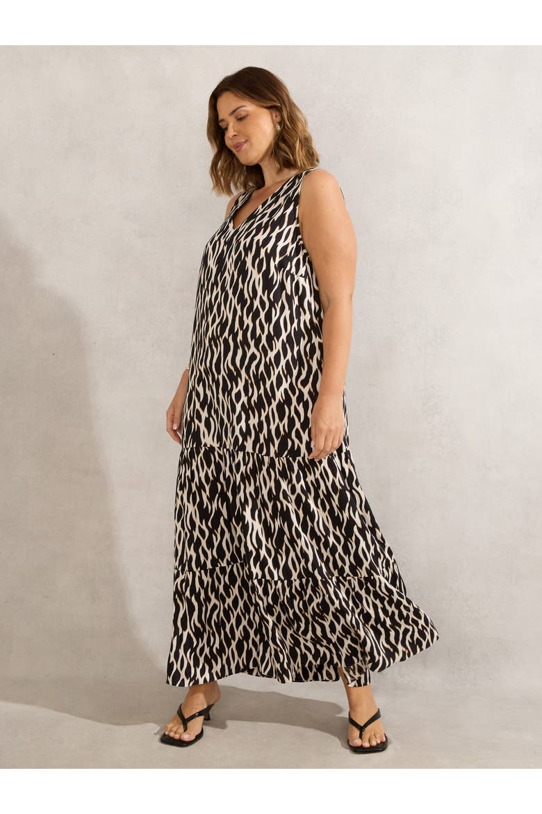 Mono Print V-Neck Maxi Dress, Alternate, color, Black
