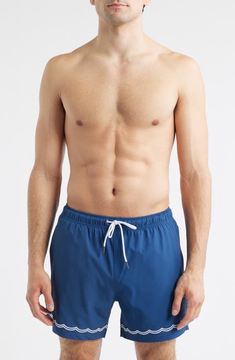Blue Waves Embroidered Swim Trunks