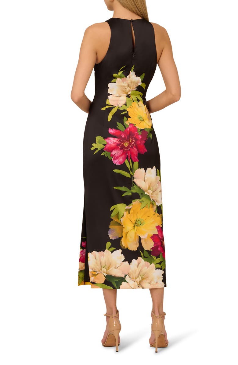 Adrianna Papell Printed Satin Cocktail Dress, Alternate, color, Black Multi