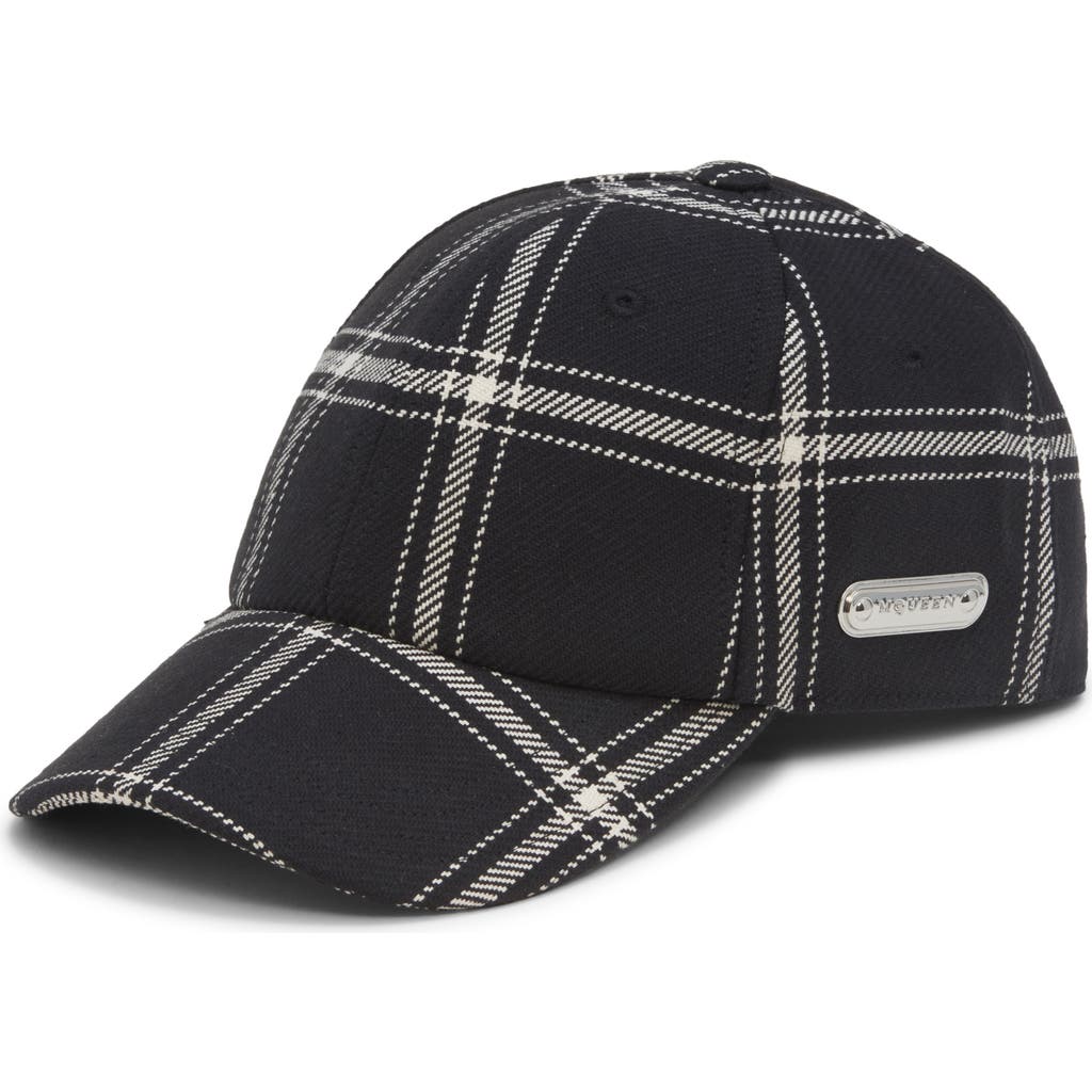 Alexander Mcqueen Check Logo Plate Baseball Cap In Black/ivory
