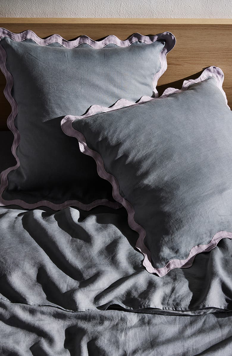 Bed Threads Set of 2 Scalloped Linen Euro Pillowcases, Alternate, color, 