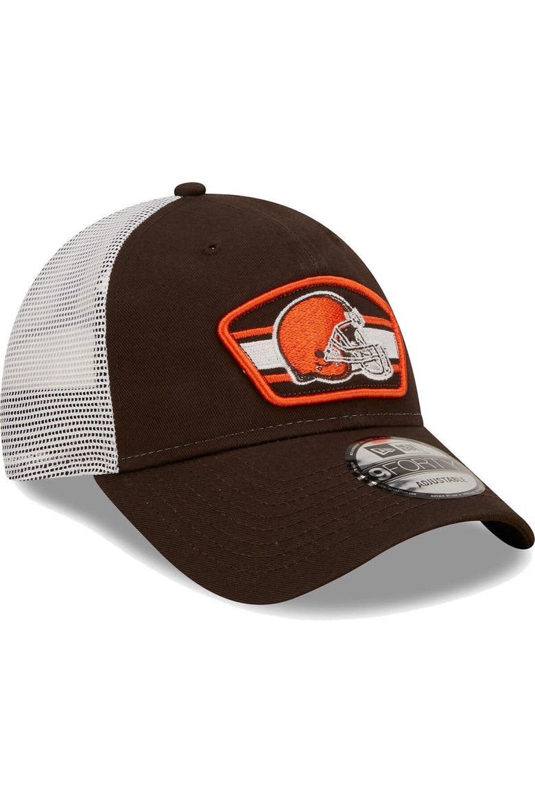 Men's New Era Brown/White Cleveland Browns Logo Patch Trucker 9FORTY Snapback Hat, Alternate, color, Brown