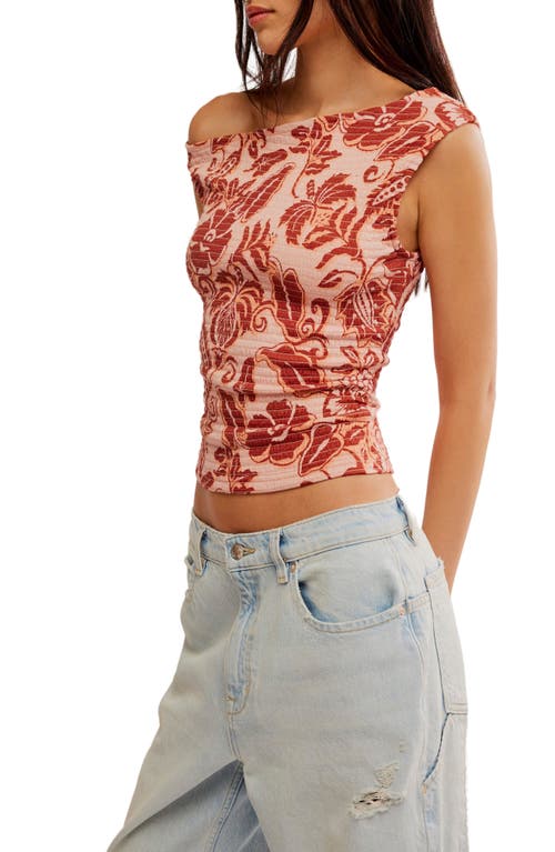 Free People Shea Floral Smocked One-shoulder Top In Apricot Combo