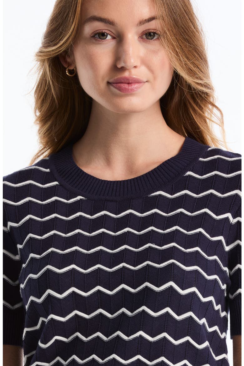 Chevron Short Sleeve Sweater, Alternate, color, PEACOAT